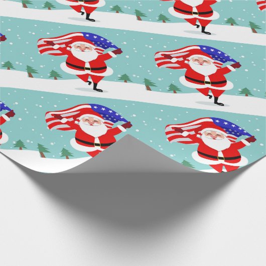 Santa running with american flag cadeaupapier (Hoek)