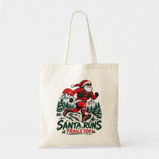 Santa Runs Trails Too Tote Bag | Christmas Running