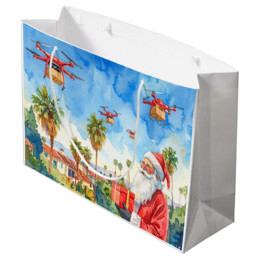 Santa’s Drone Delivery Working on Christmas Groot Cadeauzakje (Achterkant Gekanteld)