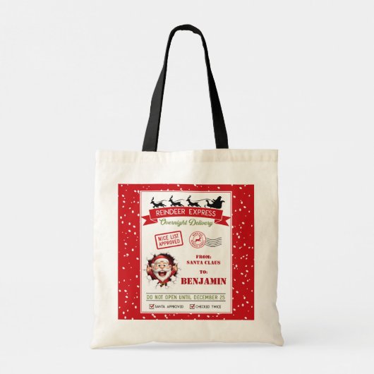 Santa Sack Kerstmis Custom Naam Gift Bag Tote Bag (Achterkant)