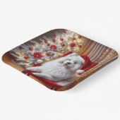 Santa Samoyed hond op een rode stoel Papieren Bordje (Gebogen)