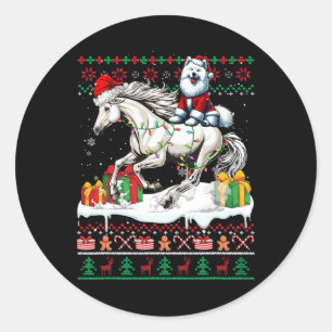 Santa Samoyed Riding Horse Kersttrui Liefhebber Ronde Sticker