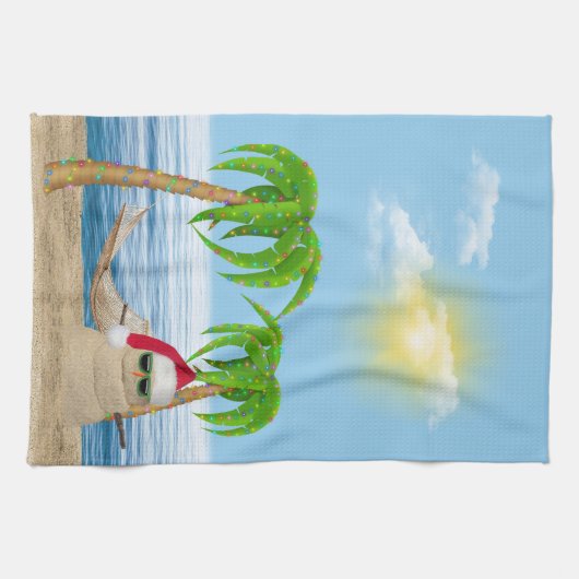 Santa Sandman met palmbomen Theedoek (Horizontaal)