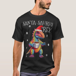 Santa-Saurus Rex Rainbow Dinosaur Koffieliefhebber T-shirt
