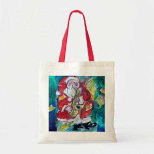 SANTA & SAX, CHRISTMAS PARTY Blue Tote Bag