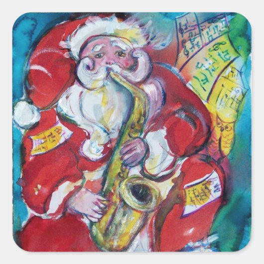 SANTA & SAX, CHRISTMAS PARTY VIERKANTE STICKER (Voorkant)