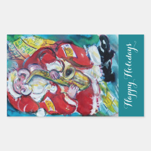 SANTA & SAX, MUSICAL CHRISTMAS PARTY RECHTHOEKIGE STICKER