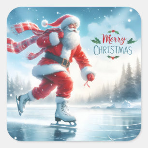 Santa schaatsen in de winter Bliss Vierkante Sticker