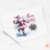 Santa schaatsen op het winterfeest vierkante sticker (Envelop)