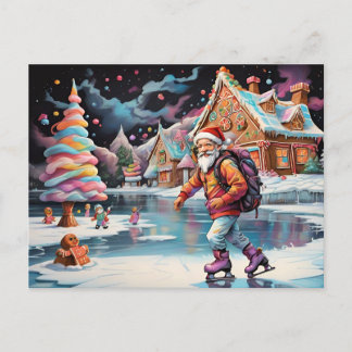 Santa schaatsen Psychedelische kleuren Feestdagenkaart