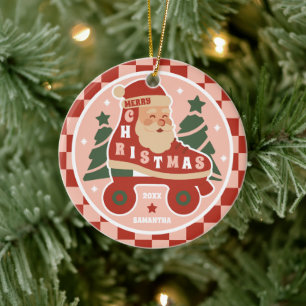 Santa Schaatsen Retro Rolschaatsen Kerstmis Keramisch Ornament