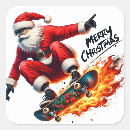 Santa Schaatsen vreugdevol bij zonsondergang Vierkante Sticker (Voorkant)