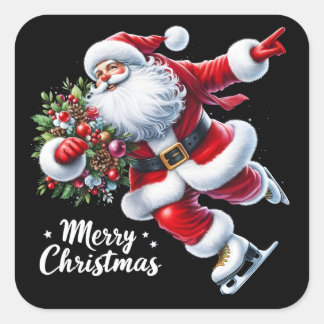 Santa schaatsen vrolijk met Kerstmis Vierkante Sticker