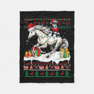 Santa Schnauzer Riding Horse Christmas Sweater Lov Fleece Deken