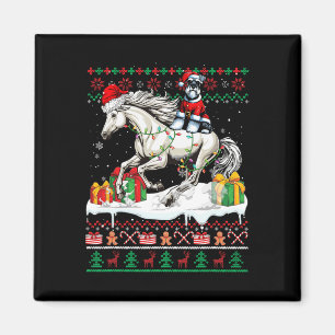 Santa Schnauzer Riding Horse Christmas Sweater Lov Magneet