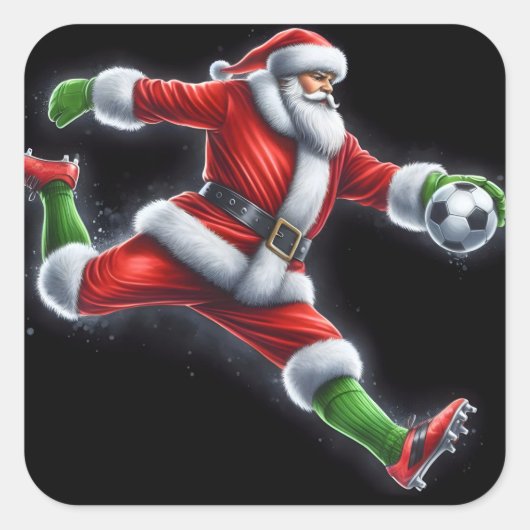 Santa schopt een Voetbal buiten Vierkante Sticker (Voorkant)