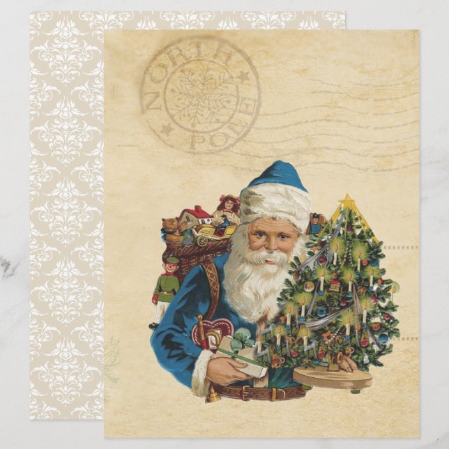  Santa Scrapbook-papier - Vintage Kerstmis (Voorkant / Achterkant)