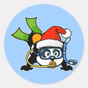 Santa Scuba Panda Ronde Sticker