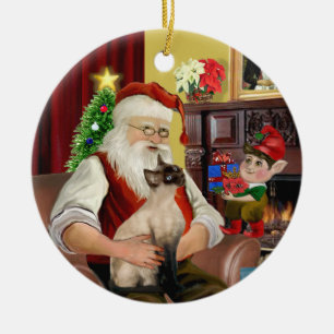 Santa - Seal Point Siamese kat Keramisch Ornament