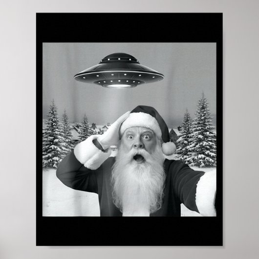 Santa Selfie With Reindeer Ufo Funny Xmas Men Wome Poster (Voorkant)