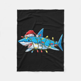 Santa Shark Christmas Lights Sharkmas Tree Xmas Bo Fleece Deken