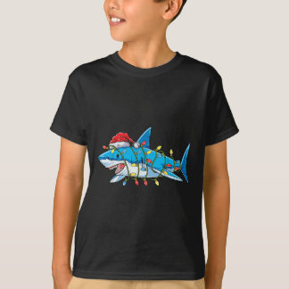 Santa Shark Christmas Lights Sharkmas Tree Xmas Bo T-shirt