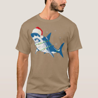Santa Shark Christmas Lights Sharkmas Tree Xmas Bo T-shirt