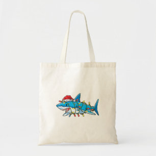 Santa Shark Christmas Lights Sharkmas Tree Xmas Bo Tote Bag
