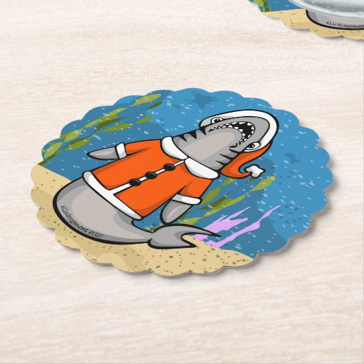Santa Shark Kartonnen Onderzetters (Gekanteld)