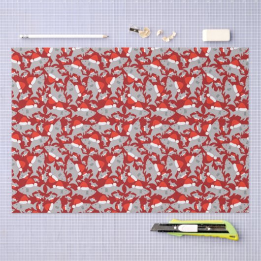 Santa Shark-kerstachtergrond Tissuepapier (Craft)