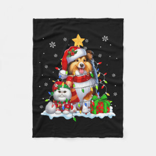 Santa Sheltie met Elf Cat Kerstverlichting Eigenaa Fleece Deken