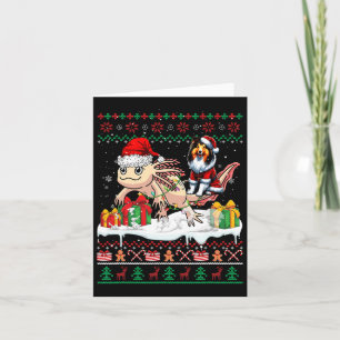 Santa Shetland Sheepdog Riding Axolotl Christmas S Kaart