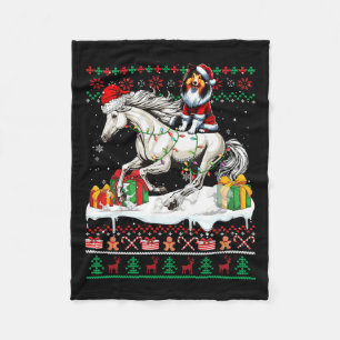 Santa Shetland Sheepdog Riding Horse Christmas Swe Fleece Deken