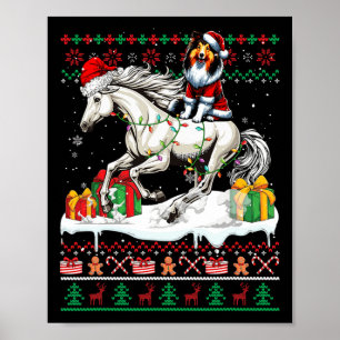 Santa Shetland Sheepdog Riding Horse Christmas Swe Poster