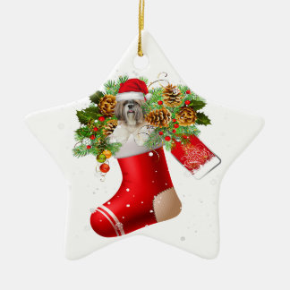 Santa Shih Tzu in kerstsok | X-mas Gift Keramisch Ornament