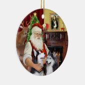 Santa - Siberische Huskies (TWEE) Keramisch Ornament (Rechts)