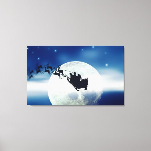 Santa Silhouette over de Muur Kunst Canvas Afdruk (Voorkant)