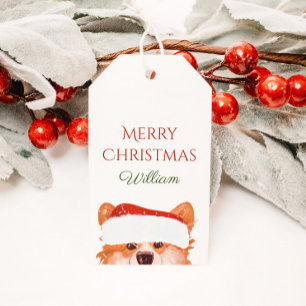 Santa Sinaasappel Corgi Merry Kerstmis Cadeaulabel