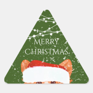 Santa Sinaasappel Corgi Vrolijk kerstfeest Driehoek Sticker