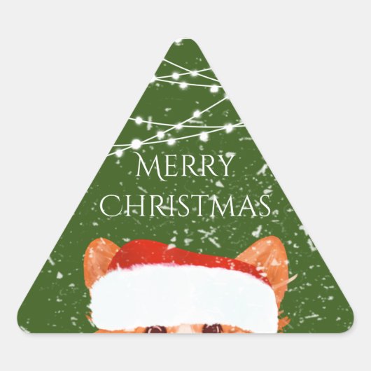 Santa Sinaasappel Corgi Vrolijk kerstfeest Driehoek Sticker (Voorkant)