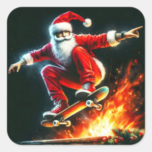Santa Skateboards bij nachtbrand Vierkante Sticker