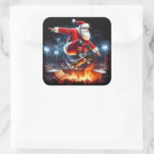 Santa Skateboards over Fiery Ramp Vierkante Sticker (Tas)