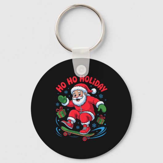Santa Skater Skateboarding Lover Funny Christmas X Sleutelhanger (Voorkant)