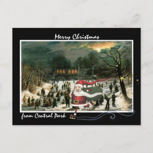 Santa Skating Over Central Park Feestdagenkaart