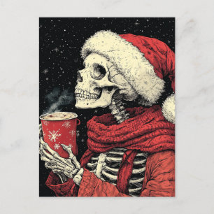 Santa Skeleton Met Een Hete Chocolade Briefkaart