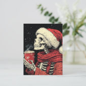 Santa Skeleton Met Een Hete Chocolade Briefkaart (Staand voorkant)