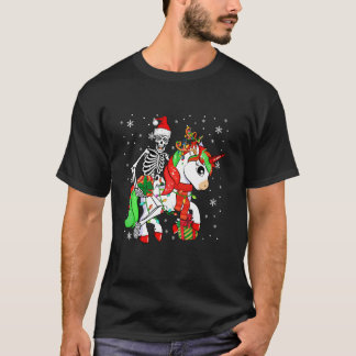 Santa Skeleton Riding Unicorn Christmas Reindeer L T-shirt