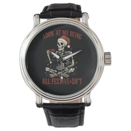 Santa Skeleton with Cat Holiday Snark Horloge