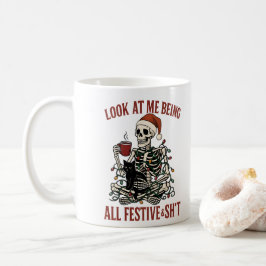 Santa Skeleton with Cat Holiday Snark Koffiemok