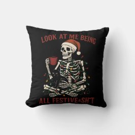 Santa Skeleton with Cat Holiday Snark Kussen